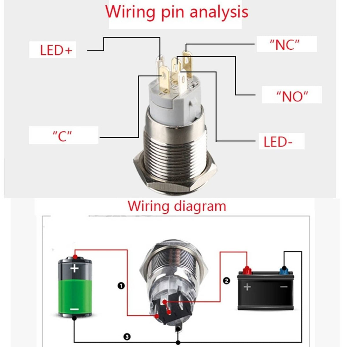 Bethesda Industrial ATV Motorcycle Switch Light LED ON OFF Latching Button Stainless steel bracket