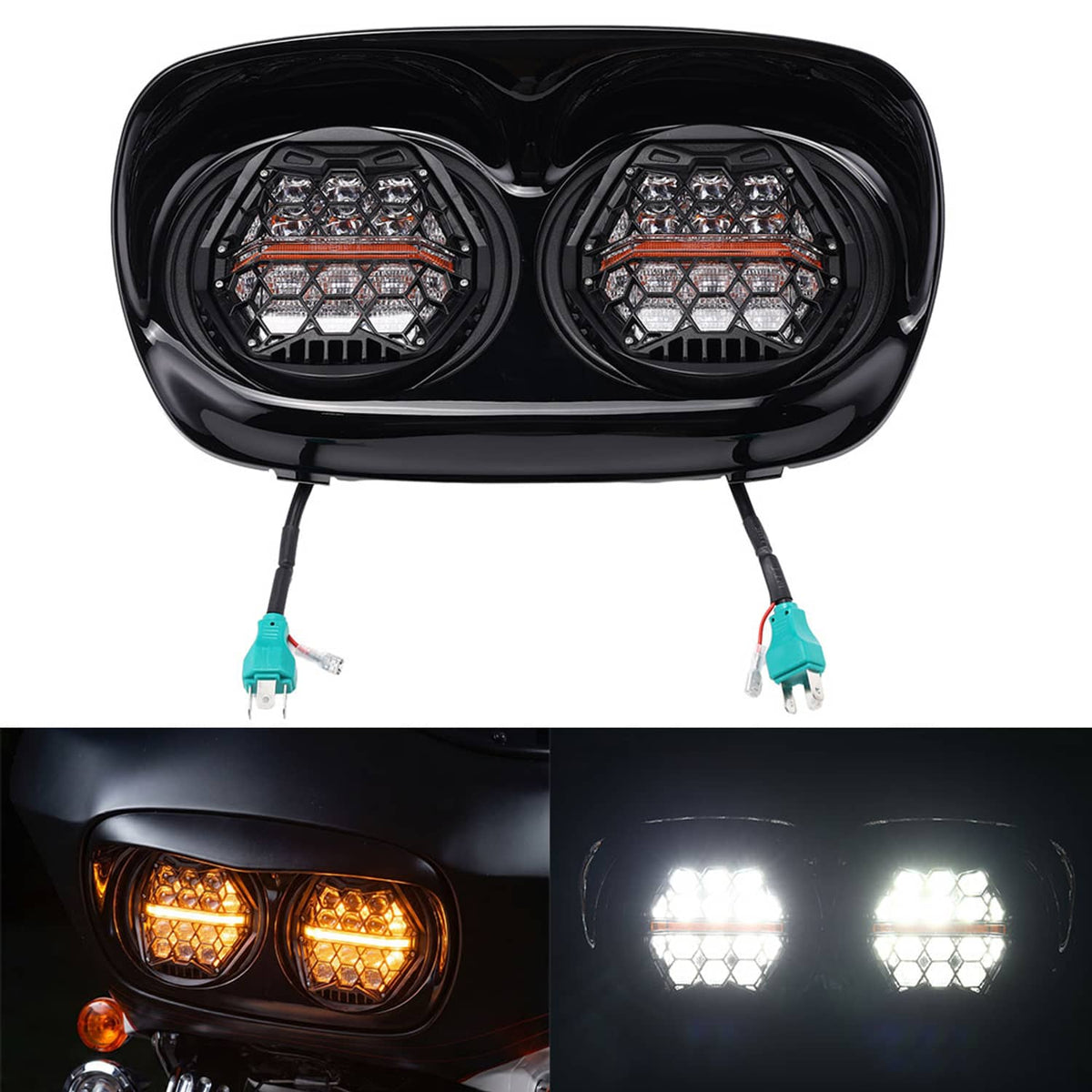 Bethesda Industrial 5.75'' 5-3/4" Dual LED Headlight Head Lamp Hi-Low For Harley Road Glide 1998-13