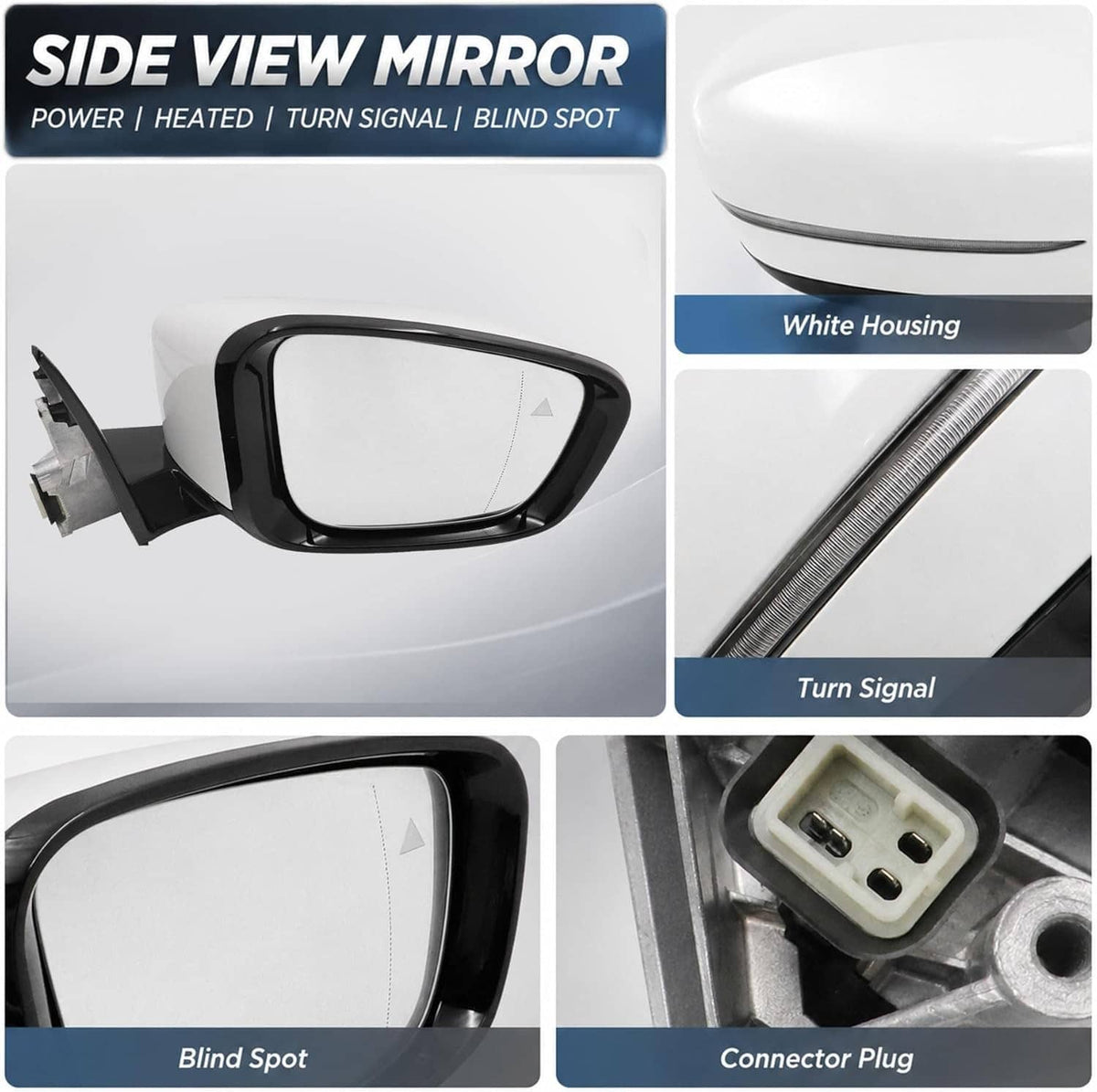 Bethesda Industrial Passenger Side Mirror w/Blind Spot White For 2019-2023 BMW 320i 330i 330e