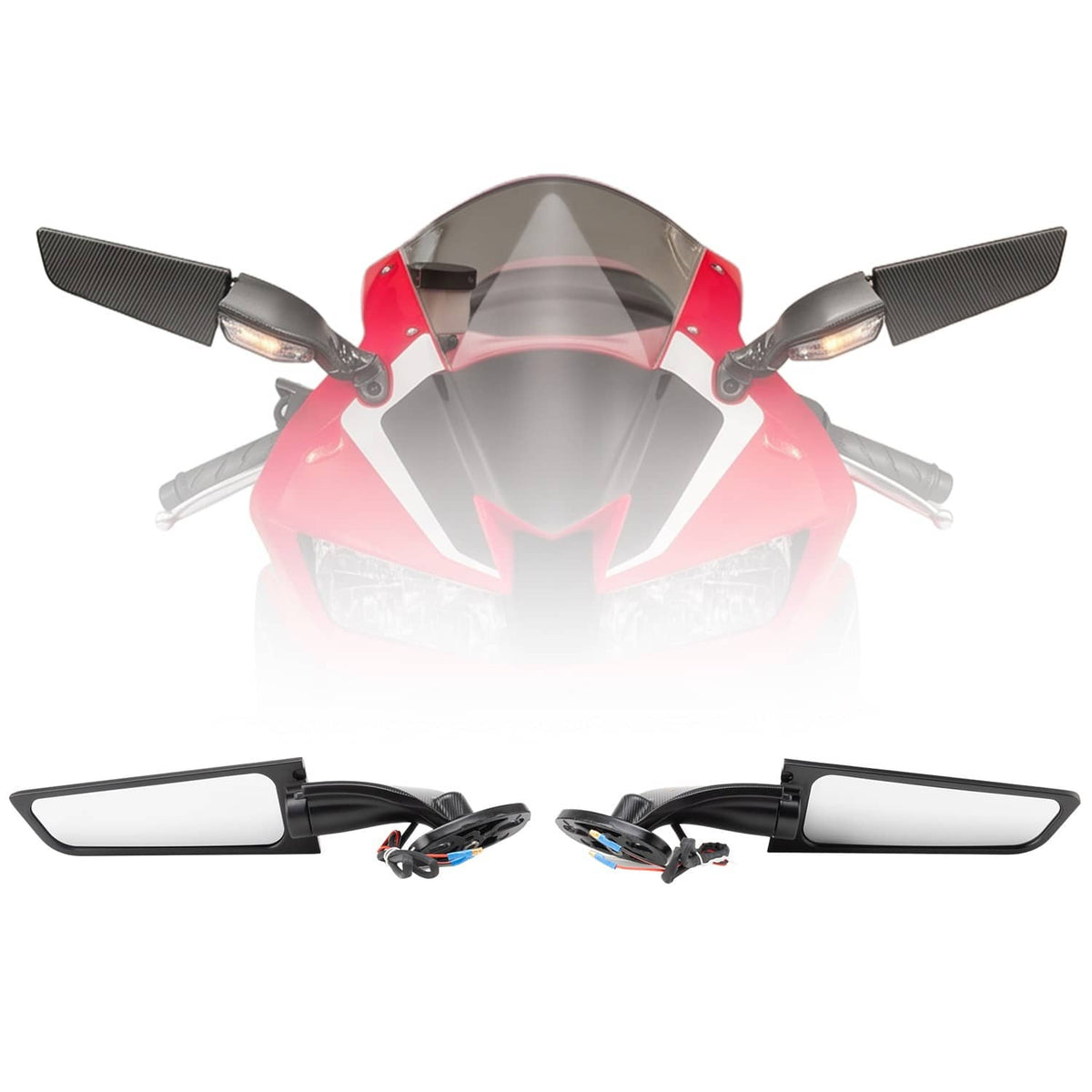 Bethesda Industrial Upgrade Wind Wing Side View Mirrors w/Turn Signal For Kawasaki Ninja 400 2018-24