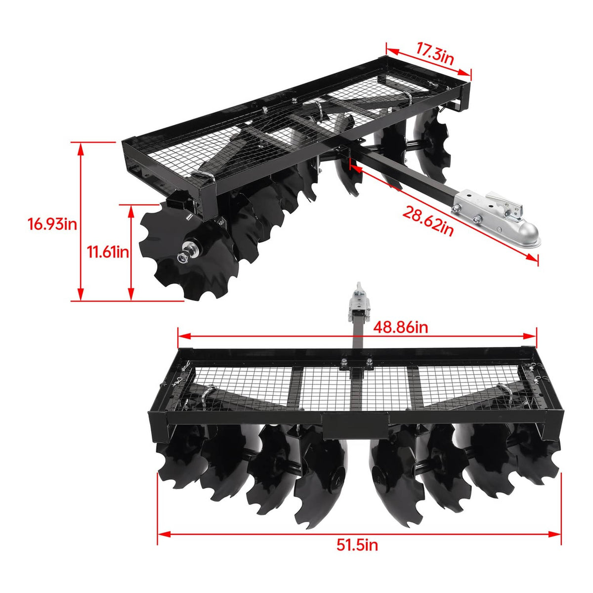 Bethesda Industrial Tow-Behind Notched Disc Harrow 4FT For ATV UTV Trailer Tilling W/ A 2" Towball