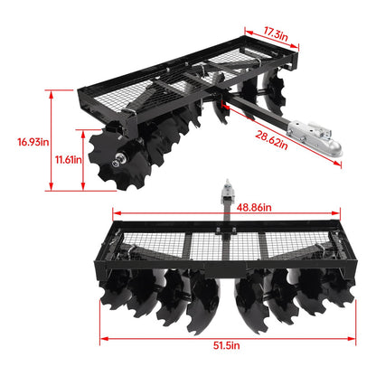 Bethesda Industrial Tow-Behind Notched Disc Harrow 4FT For ATV UTV Trailer Tilling W/ A 2" Towball