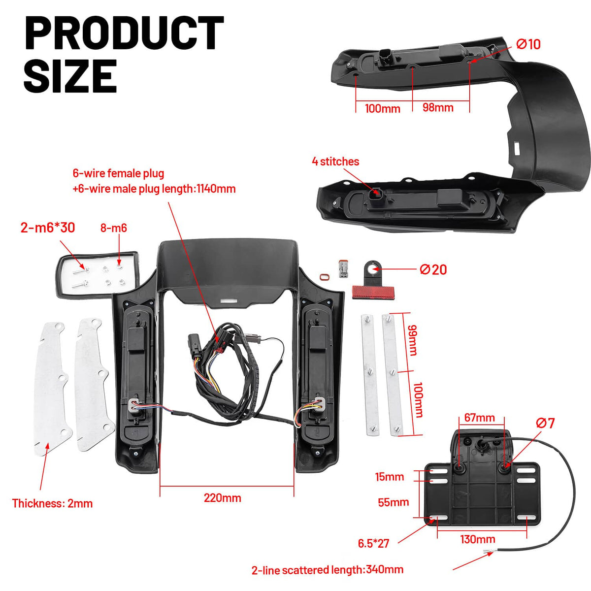Bethesda Industrial ABS Rear Fender Fascia LED Running Light For Harley Electra Road Glide FLH 2014+