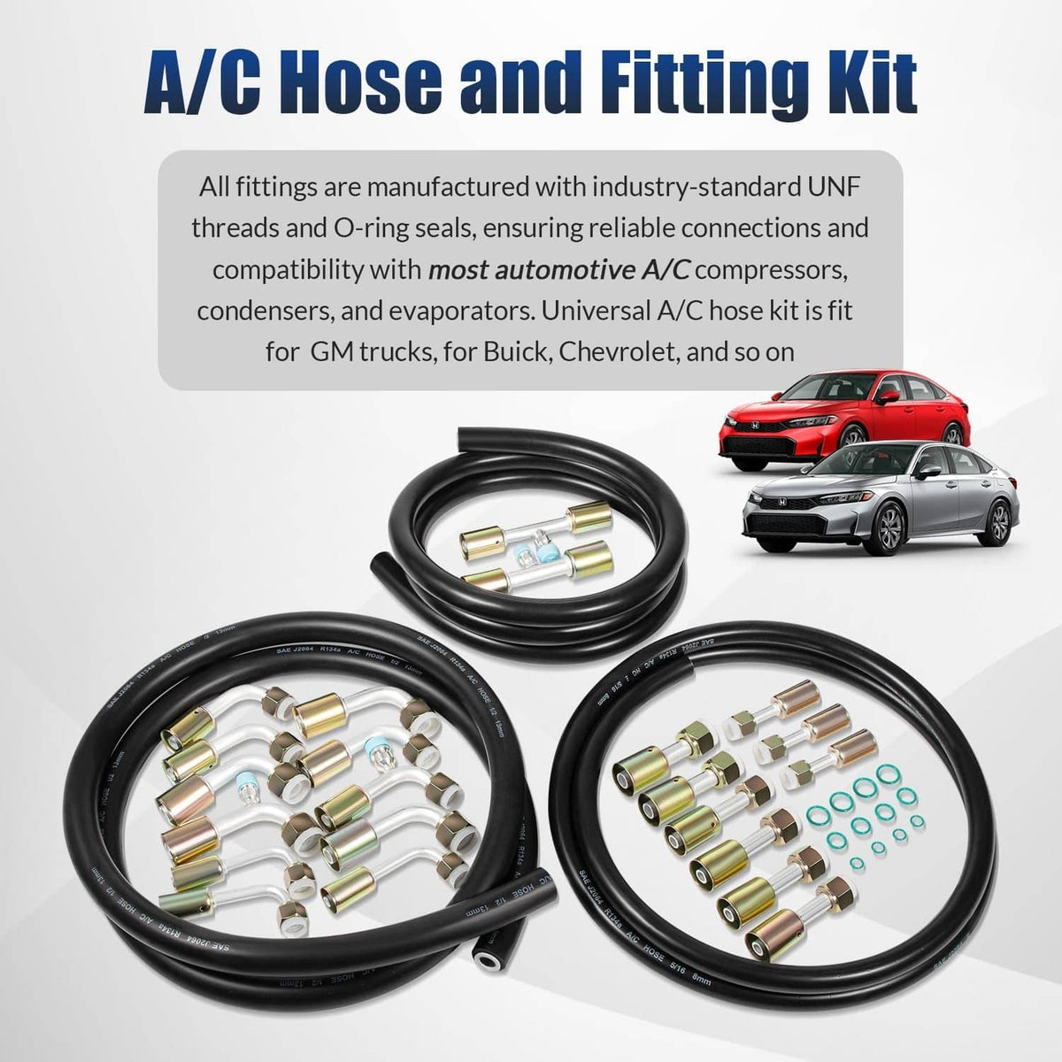 Bethesda Industrial Air Conditioning Hose & Fitting Kit Includes 6.5ft #6#8#10 AC Hoses and Fittings