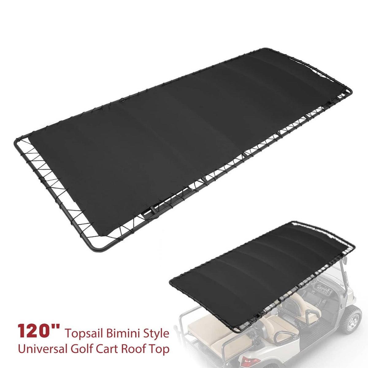 Bethesda Industrial 120" Bimini Style Golf Cart Roof Top Sun Top Tubular Canopy For EZGO Club Car