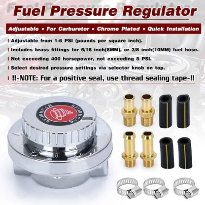 Bethesda Industrial Universal 1-6 PSI Adjustable Fuel Pressure Regulator Kit For Carburetor Engine
