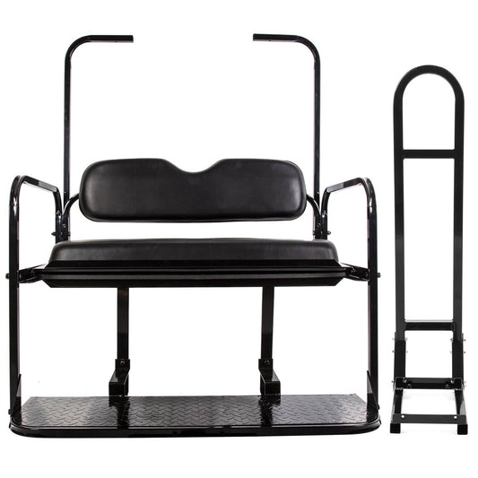 Bethesda Industrial Rear Flip Seat Kit for EZGO Golf Cart TXT model (Black) with Grab Bar Handle