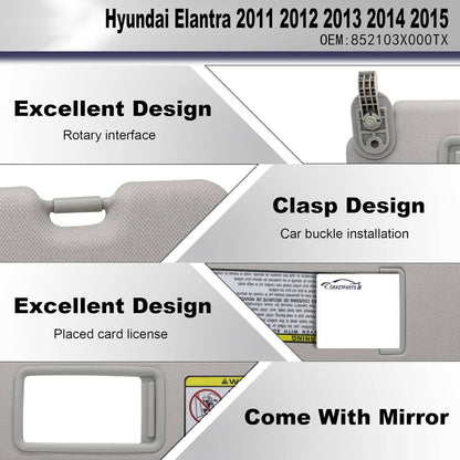 Bethesda Industrial Grey Sun Visor Makeup Mirror Left-Driver Side For 2011-2016 Hyundai Elantra MD