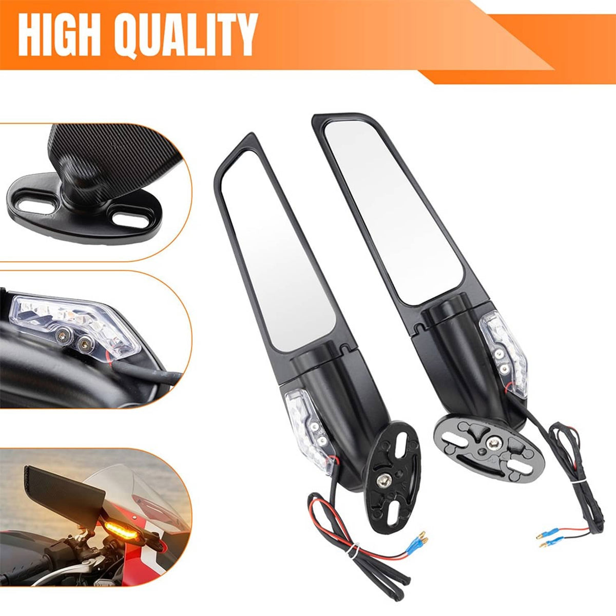 Bethesda Industrial Upgrade Wind Wing Side View Mirrors w/Turn Signal For Kawasaki Ninja 400 2018-24