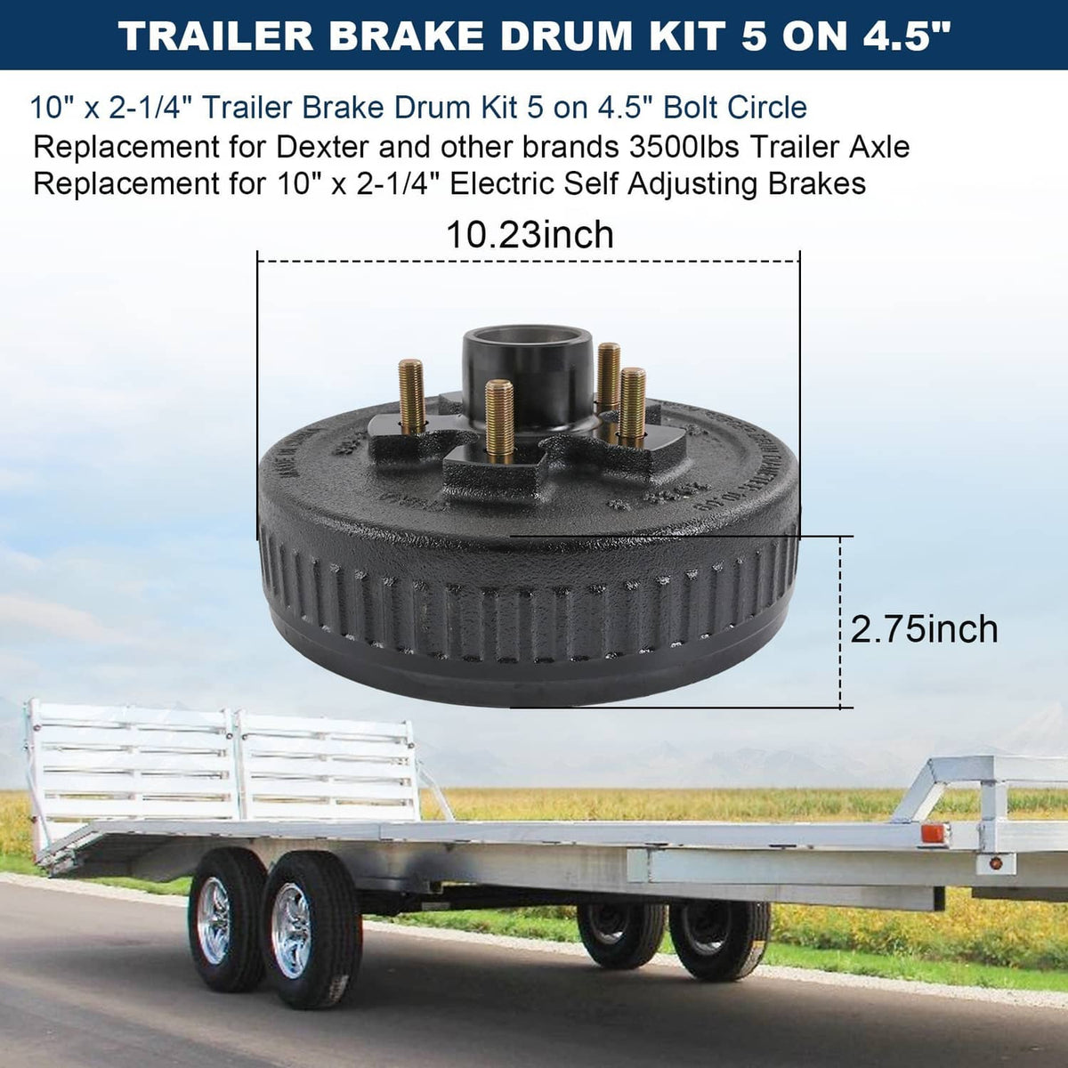 Bethesda Industrial NEW Electric Trailer Brake 10" x 2-1/4" & 5 on 4.5" Hub Drum Kit for 3500 lbs