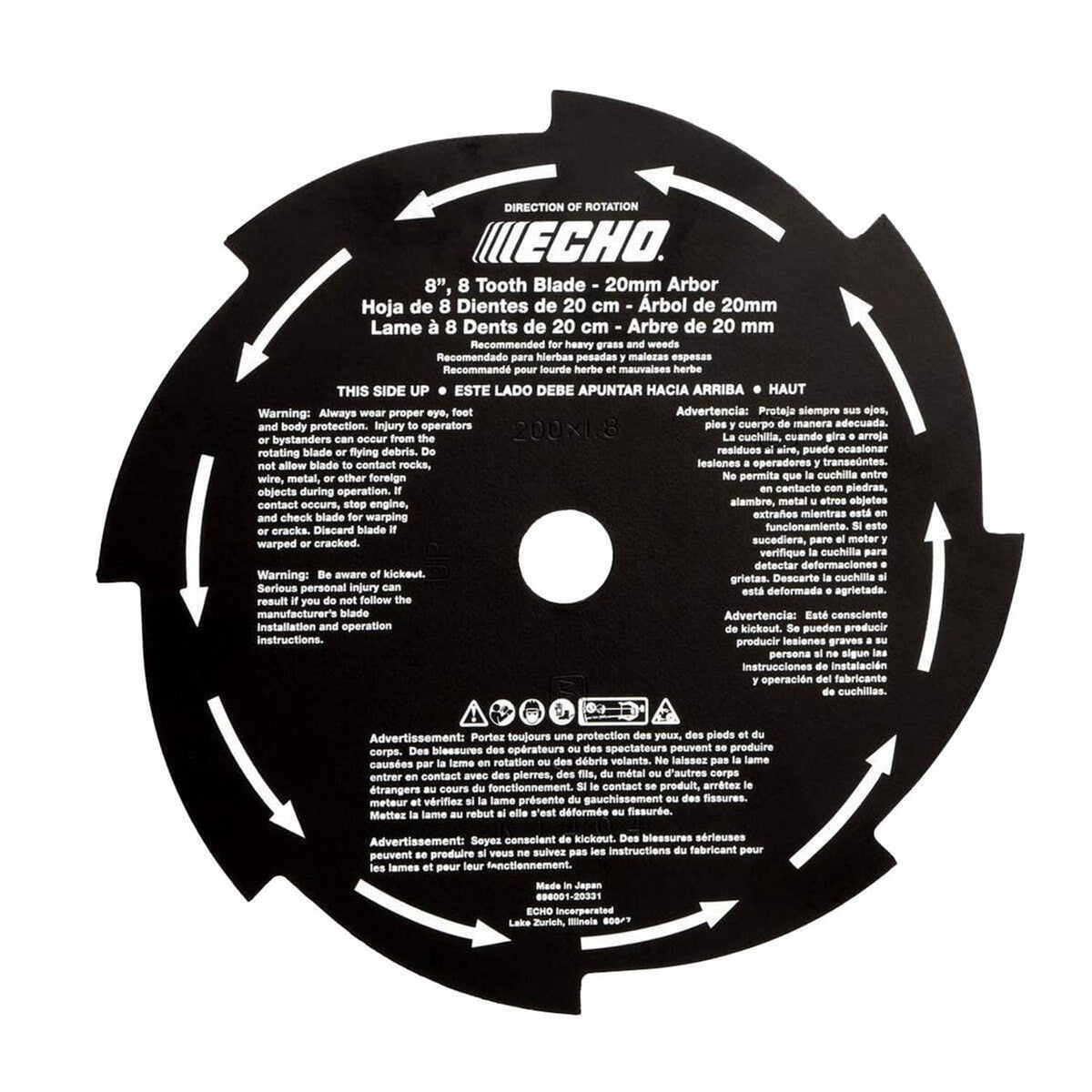 Bethesda Industrial Genuine OEM Echo 8 in. 8-Tooth Grass & Weed Blade 69600120331 for SRM trimmers