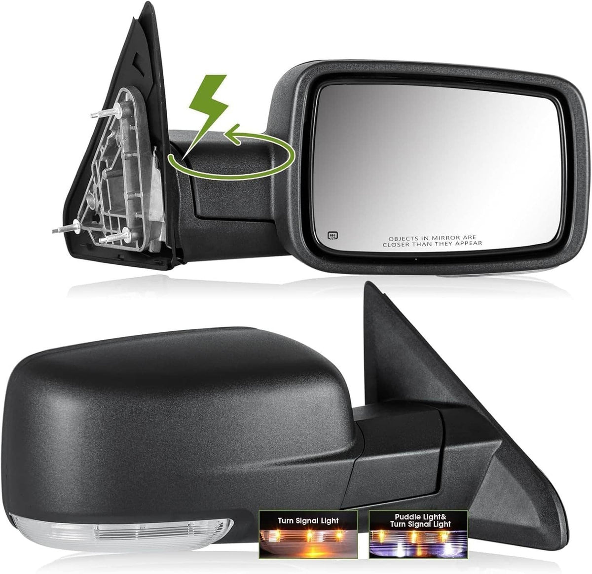 Bethesda Industrial 2Pcs Mirrors For 2013-2019 Ram 1500 Power Fold Power Adjust Heated Puddle Light
