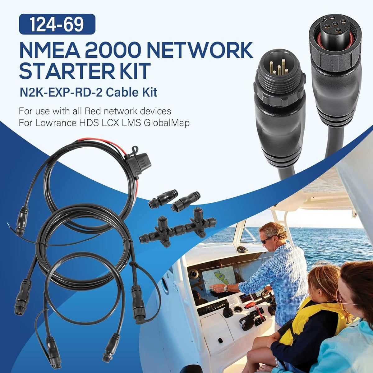 Bethesda Industrial 124-69 NMEA 2000 Network Starter Kit Replace for Lowrance N2K-EXP-RD-2 Cable Kit