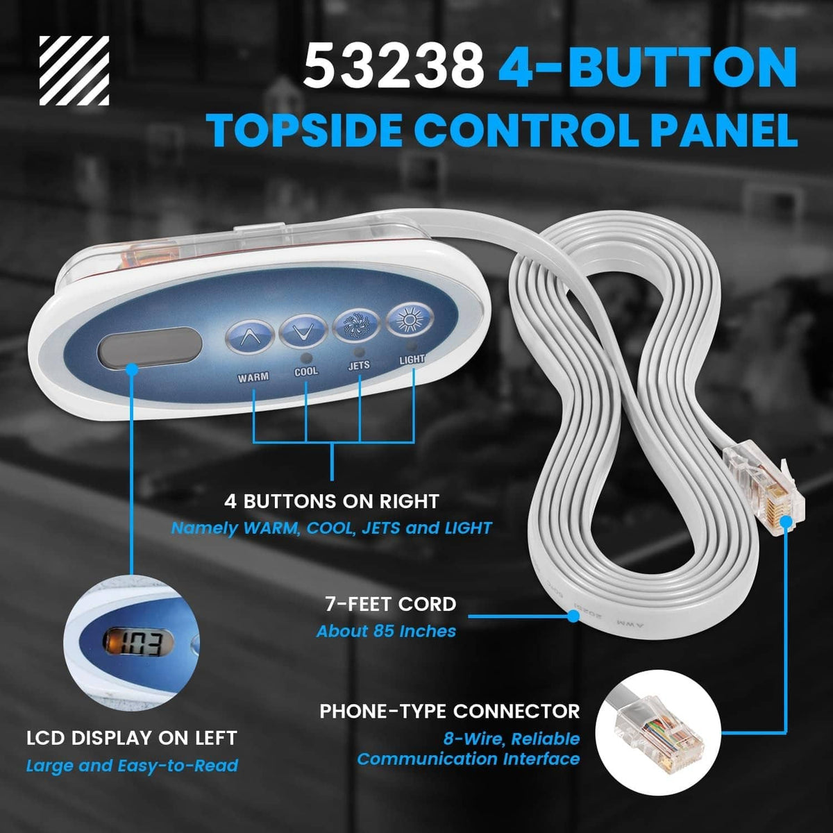 Bethesda Industrial Replace Balboa 53238 Topside Control Panel 4-Button for Mini Oval Heat Jacket 7'