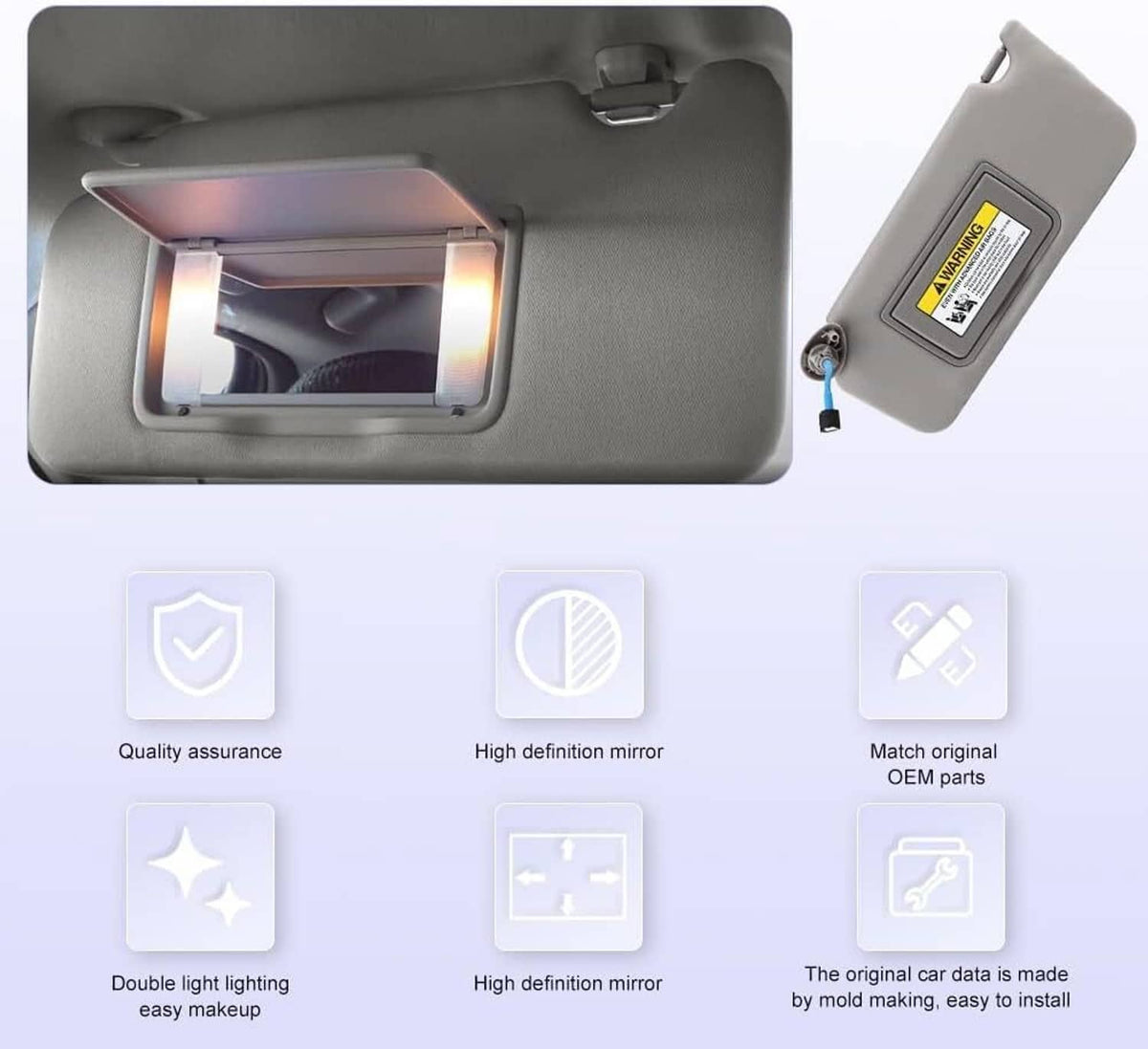 Bethesda Industrial 2x Gray Sun Visor w/ Light & Mirror Set For 2008-2017 Honda Accord 83280TA5A51ZA