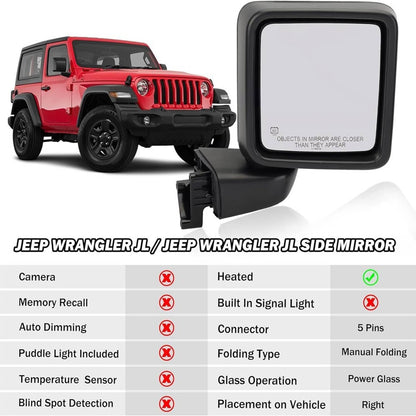 Bethesda Industrial Power Heated Rear View Mirror Passenger For Jeep Wrangler 18-24 &Gladiator 20-24