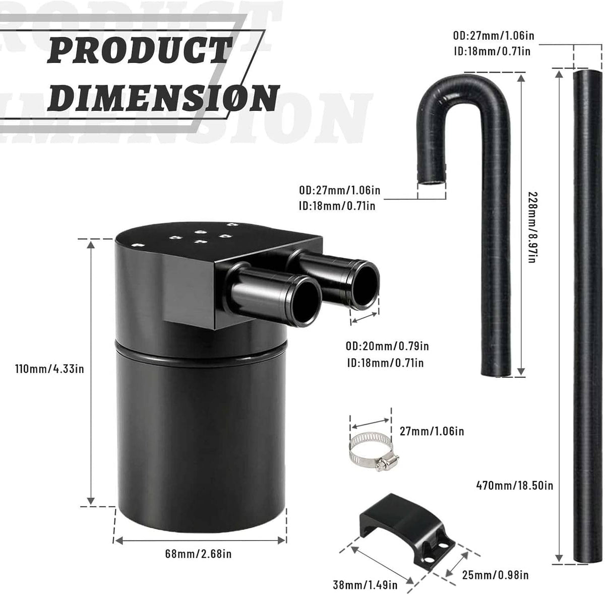 Bethesda Industrial Reservior Oil Catch Can Tank For BMW N54 335i 135i E90 E92 E82 2006-2010 Black