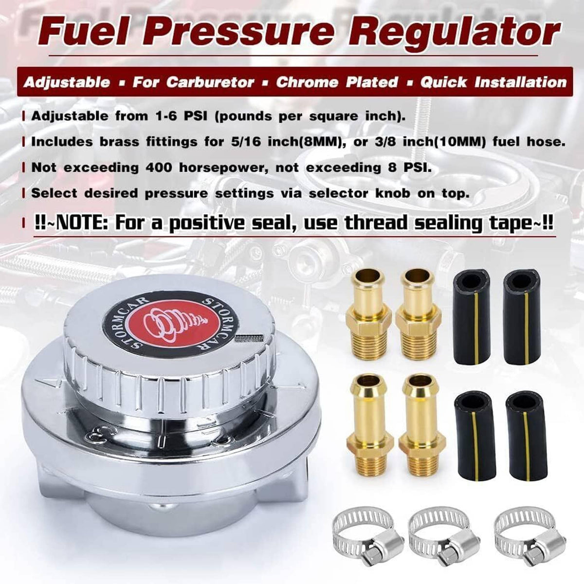 Bethesda Industrial 1-6 PSI Universal Adjustable Fuel Pressure Regulator Kit For Carburetor Engine