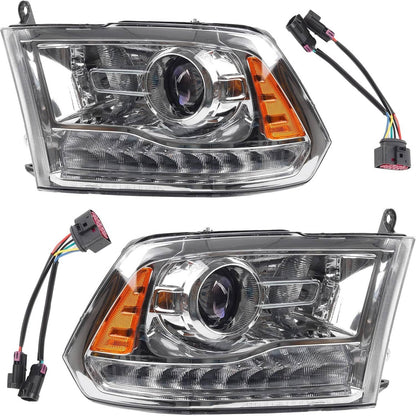 Bethesda Industrial Fit For 2009-2018 Dodge Ram 1500 2500 3500 Chrome Projector Headlights w/LED DRL