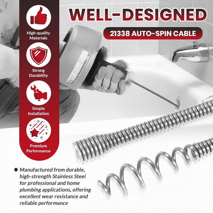 Bethesda Industrial 21338 Auto-Spin Replacement Drain Cable 1/4” x 30 ft Fit for RIDGID K-45