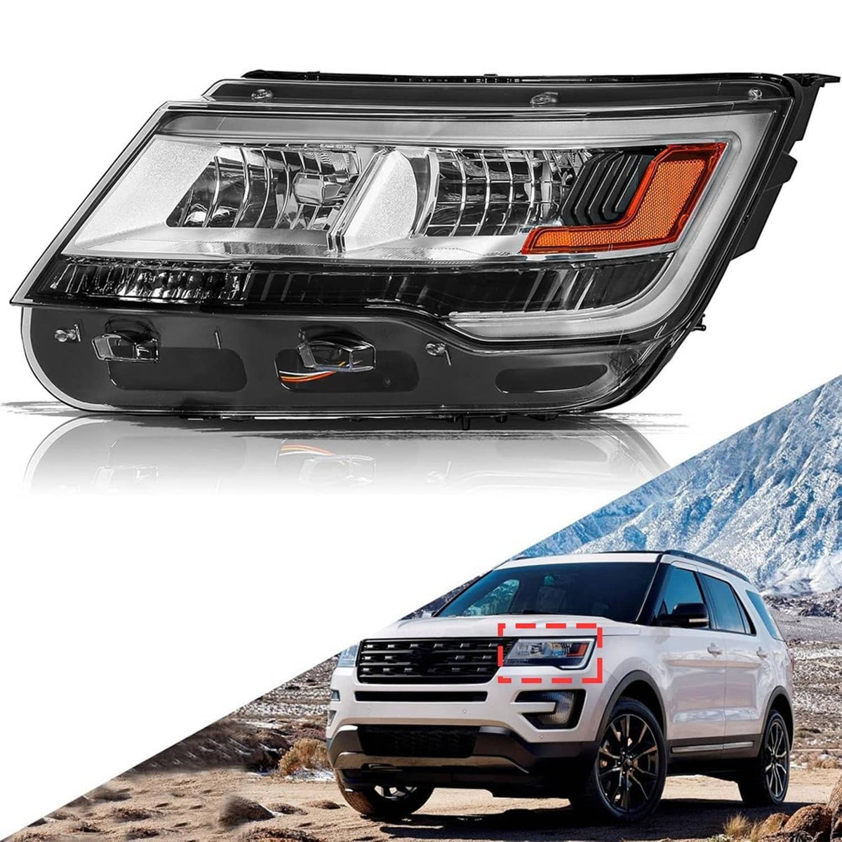 Bethesda Industrial Driver Left Side Headlight w/ LED DRL For 2016-19 Ford Explorer Chrome Housing