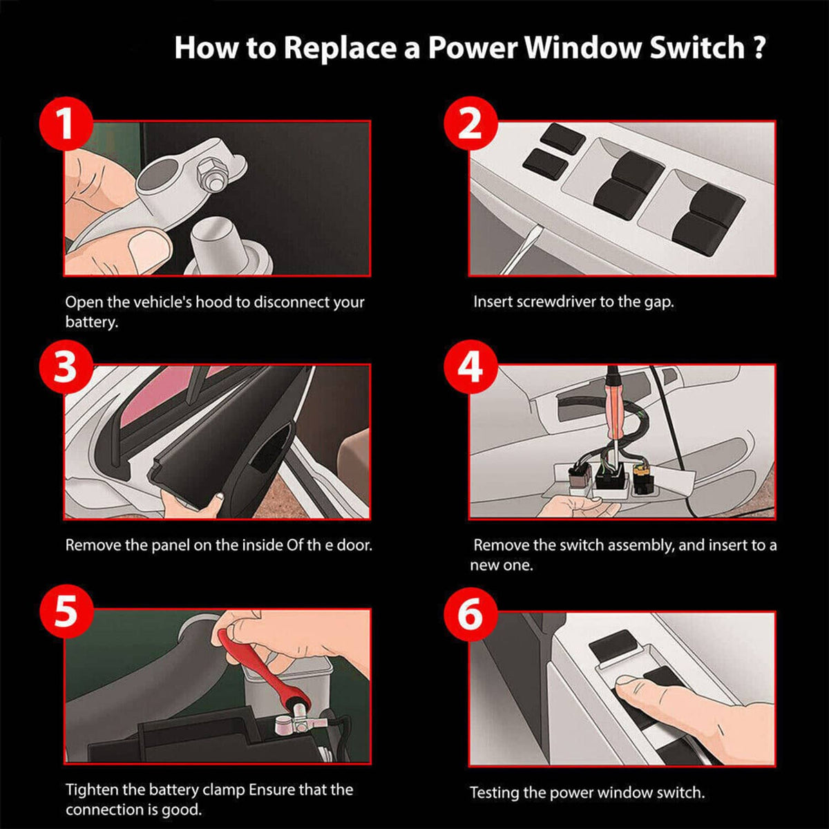 Bethesda Industrial New Front Driver Side Window Switch For 2016-2018 Ram 1500 2500 56046823AE Black