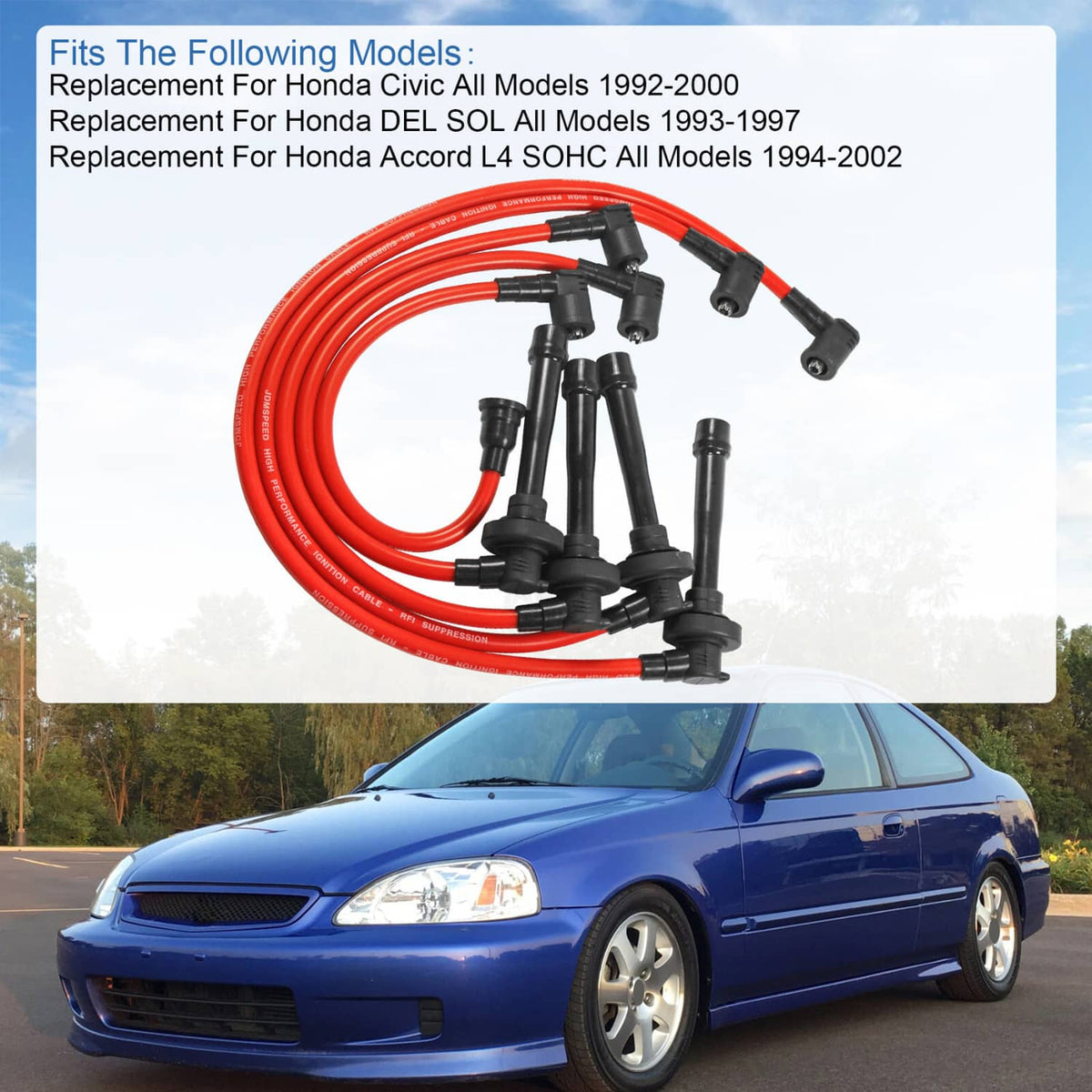 Bethesda Industrial JDMSPEED RED 10.5MM SPARK PLUG WIRE SET FIT 1998-2002 HONDA ACCORD 2.3L DX LX EX
