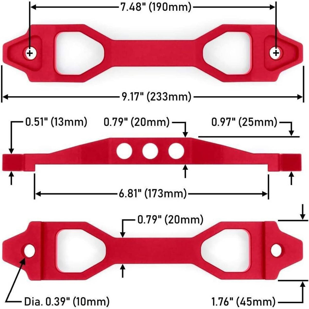 Bethesda Industrial Red Aluminum Car Battery Tie Down Mount Bracket Brace Bar & 10 Inch J-Bolts