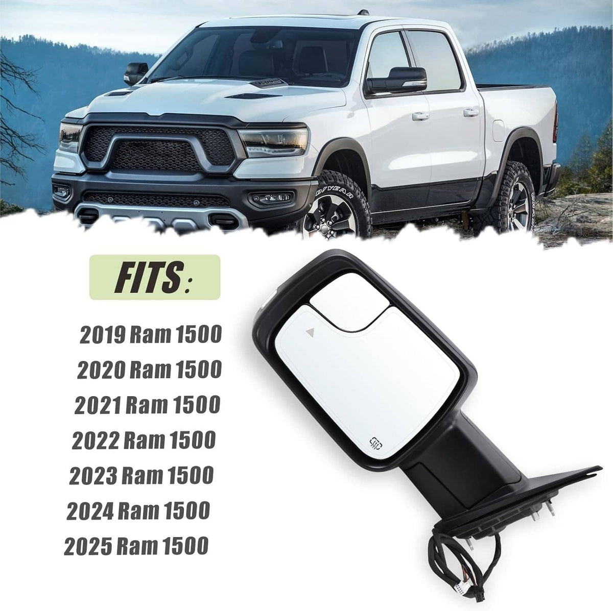 Bethesda Industrial For Dodge Ram 1500 2019-2024 Left Driver Side Mirror Heated Signal Blind Spot