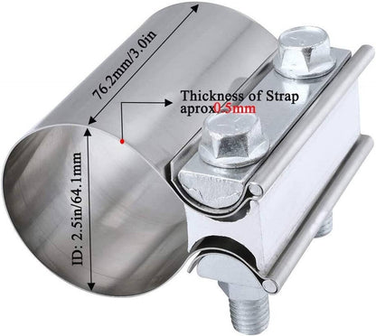 Bethesda Industrial 4Pcs Stainless Lap Joint Exhaust Clamp Sleeve Band For 2.5" inch 2 1/2" OD Pipe