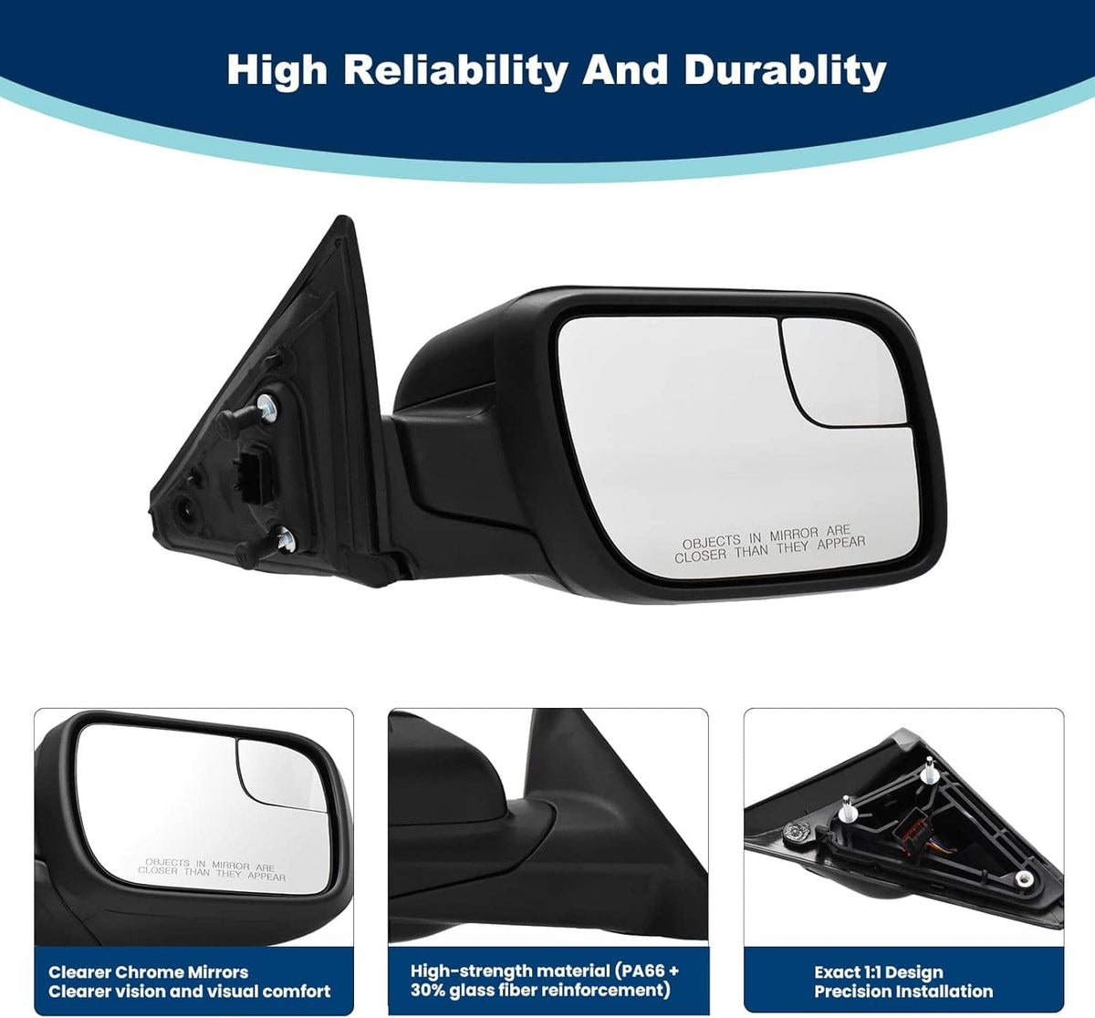 Bethesda Industrial Power Mirror For Ford Explorer 2011-2015 Right Side Manual Fold Textured Black