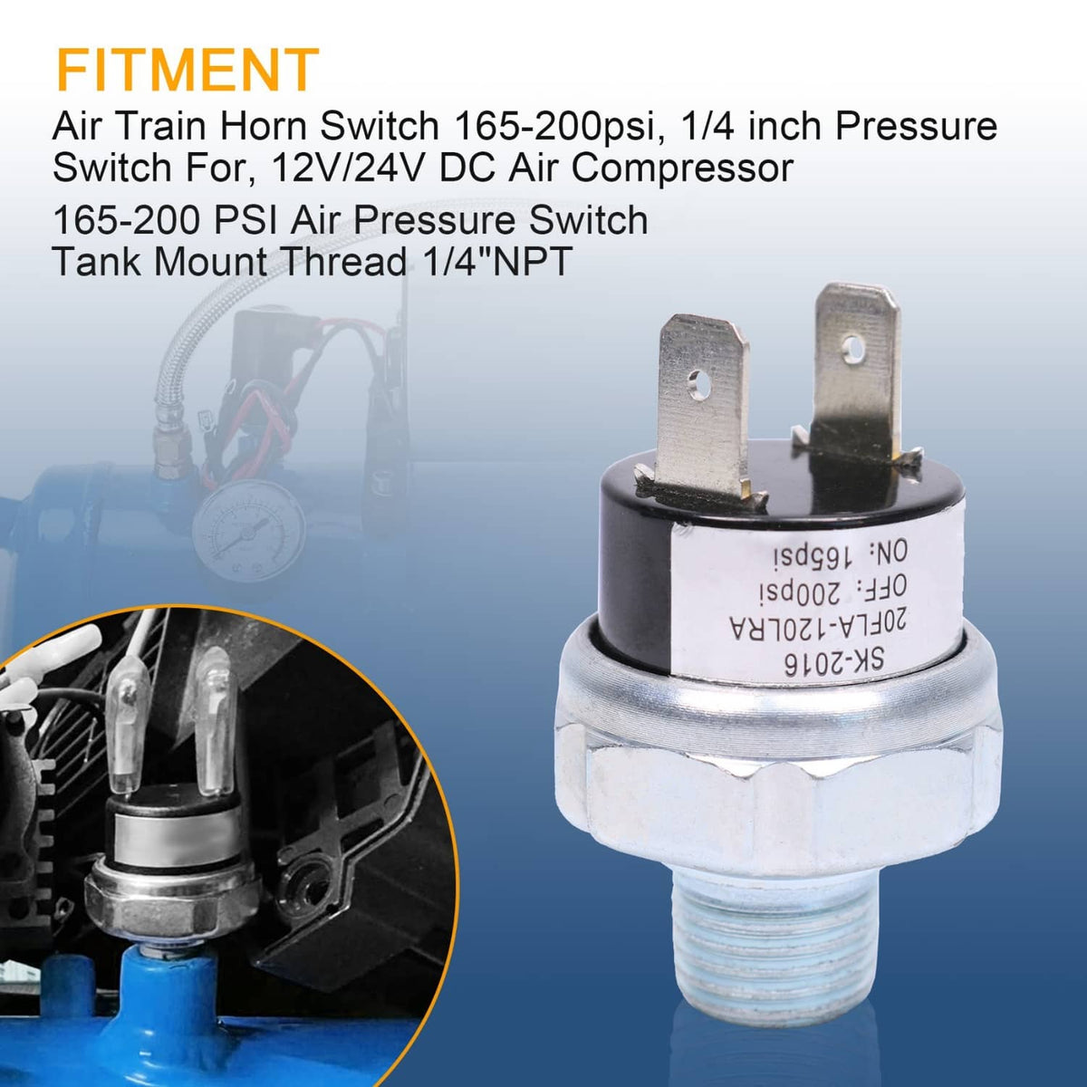 Bethesda Industrial Air Pressure Switch For 165-200psi Air Ride Suspension Air Compressor Tank NEW