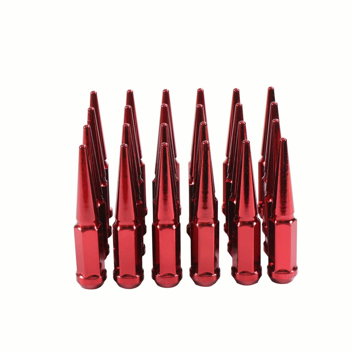 Bethesda Industrial 24 PCS Spike Lug Nuts 14x1.5 Red For Chevy Silverado Tahoe 4.4" Tall W/ Key