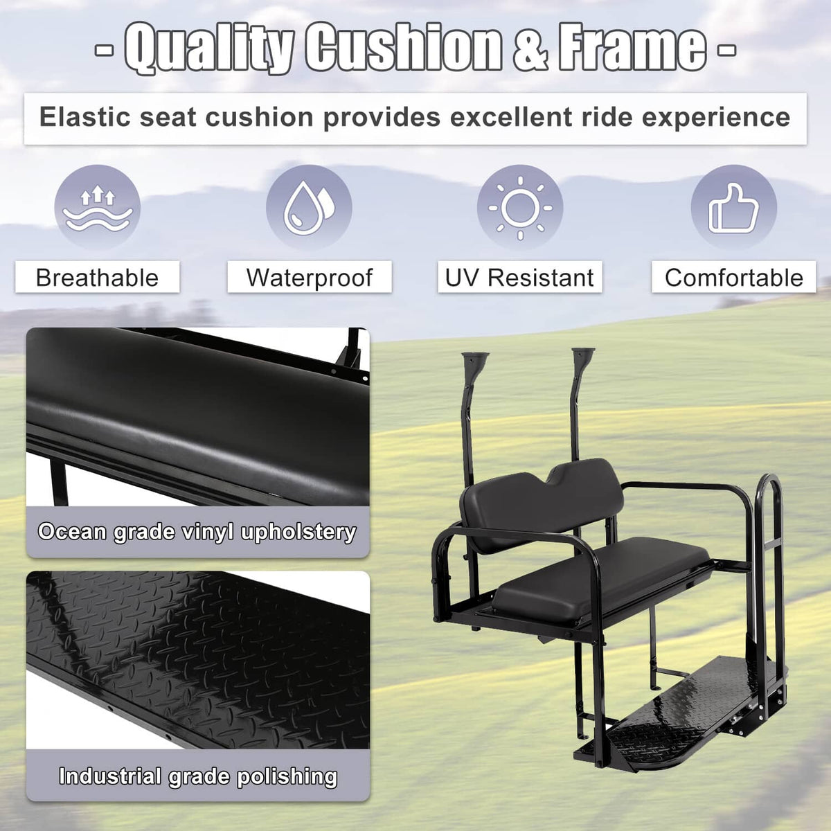 Bethesda Industrial Rear Flip Seat Back Seat Kit For Club Car PRECEDENT/TEMPO Golf Cart w/ Grab Bar