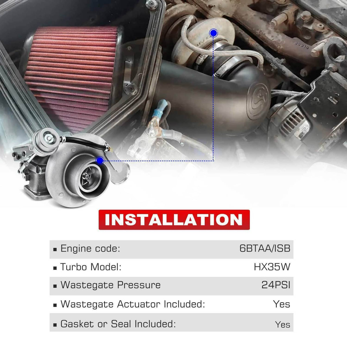 Bethesda Industrial Diesel Turbo Turbocharger HX35W for Dodge Ram 2500 3500 5.9L T3 6BTAA 3539373