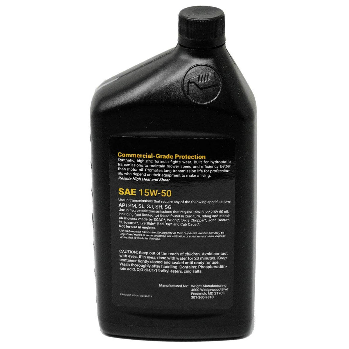 Bethesda Industrial 12PK Genuine OEM Wright 36490013 Hydraulic Premium Oil 15W50 1 Qt.