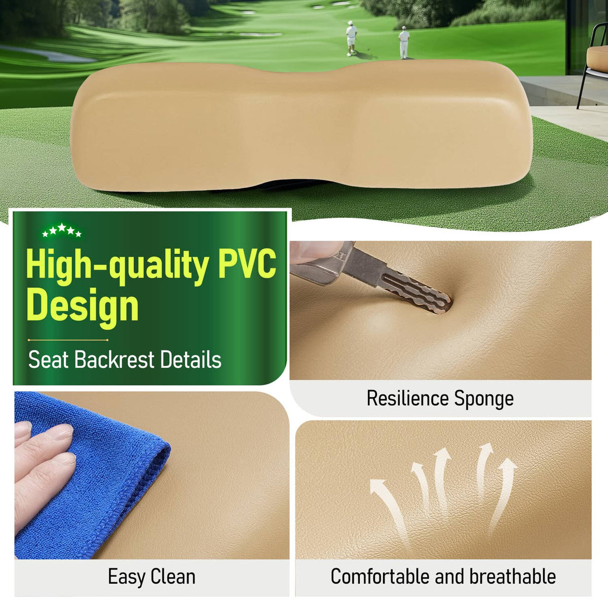 Bethesda Industrial For Club Car DS Golf Cart 2000.5-up Tan Front Seat Back Backrest Cushion