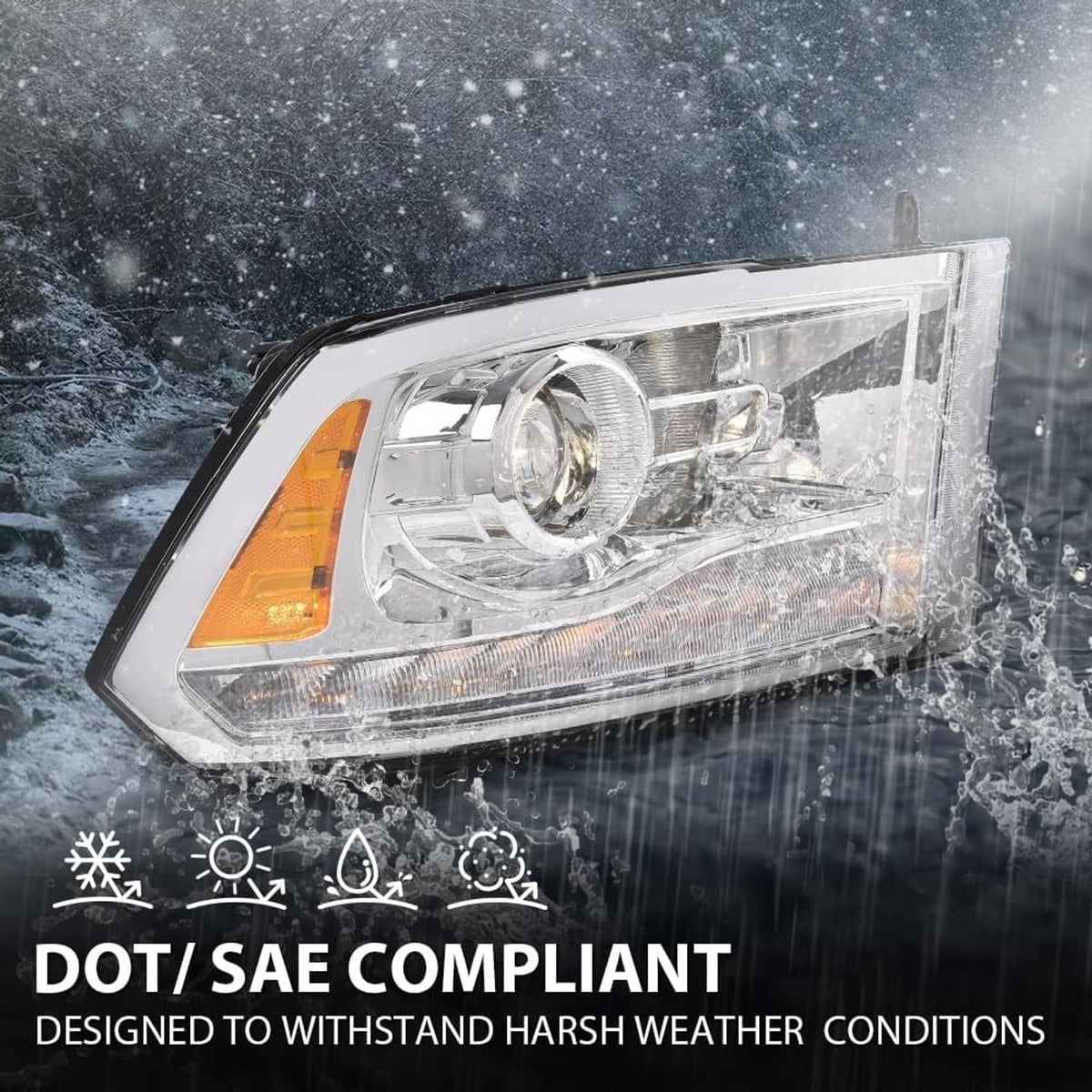 Bethesda Industrial Fit For 2009-2018 Dodge Ram 1500 2500 3500 Chrome Projector Headlights w/LED DRL