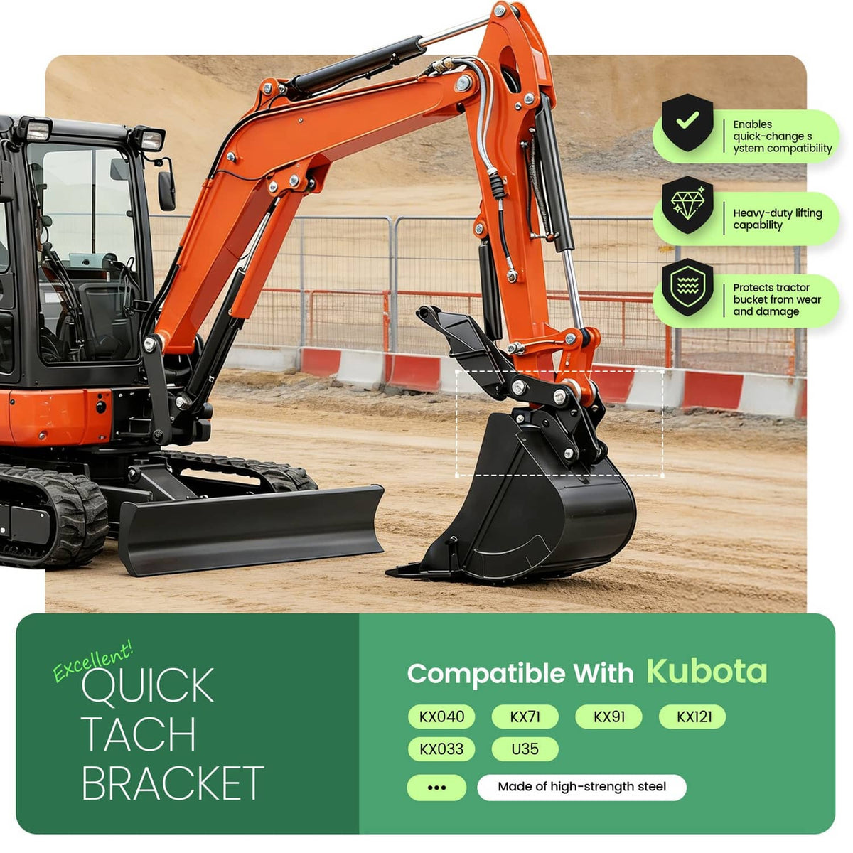 Bethesda Industrial W/Plate Quick Attach Brackets Bucket Ears For Kubota KX040 U35 KX71 KX91 KX121