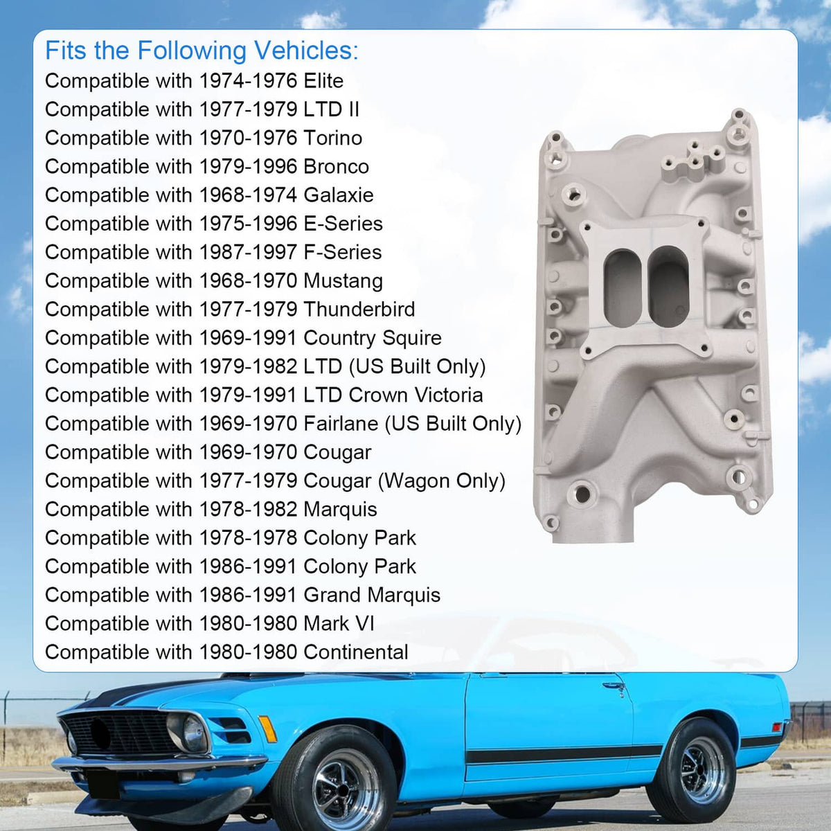 Bethesda Industrial Dual Plane Aluminum Intake Manifold Fits Ford Small Block Windsor V8 5.8L 351W