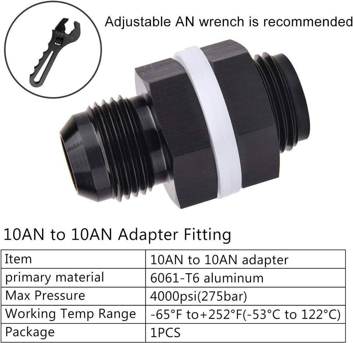Bethesda Industrial New 2Pcs 10AN AN10 Flare Fuel Cell Bulkhead Fitting With Teflon Washer Aluminum