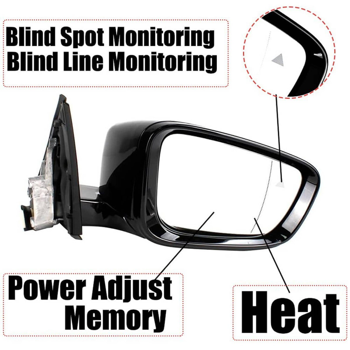 Bethesda Industrial New Passenger Side Mirror w/ Blind Spot For 2019-2023 BMW 320i 330i 330e Black