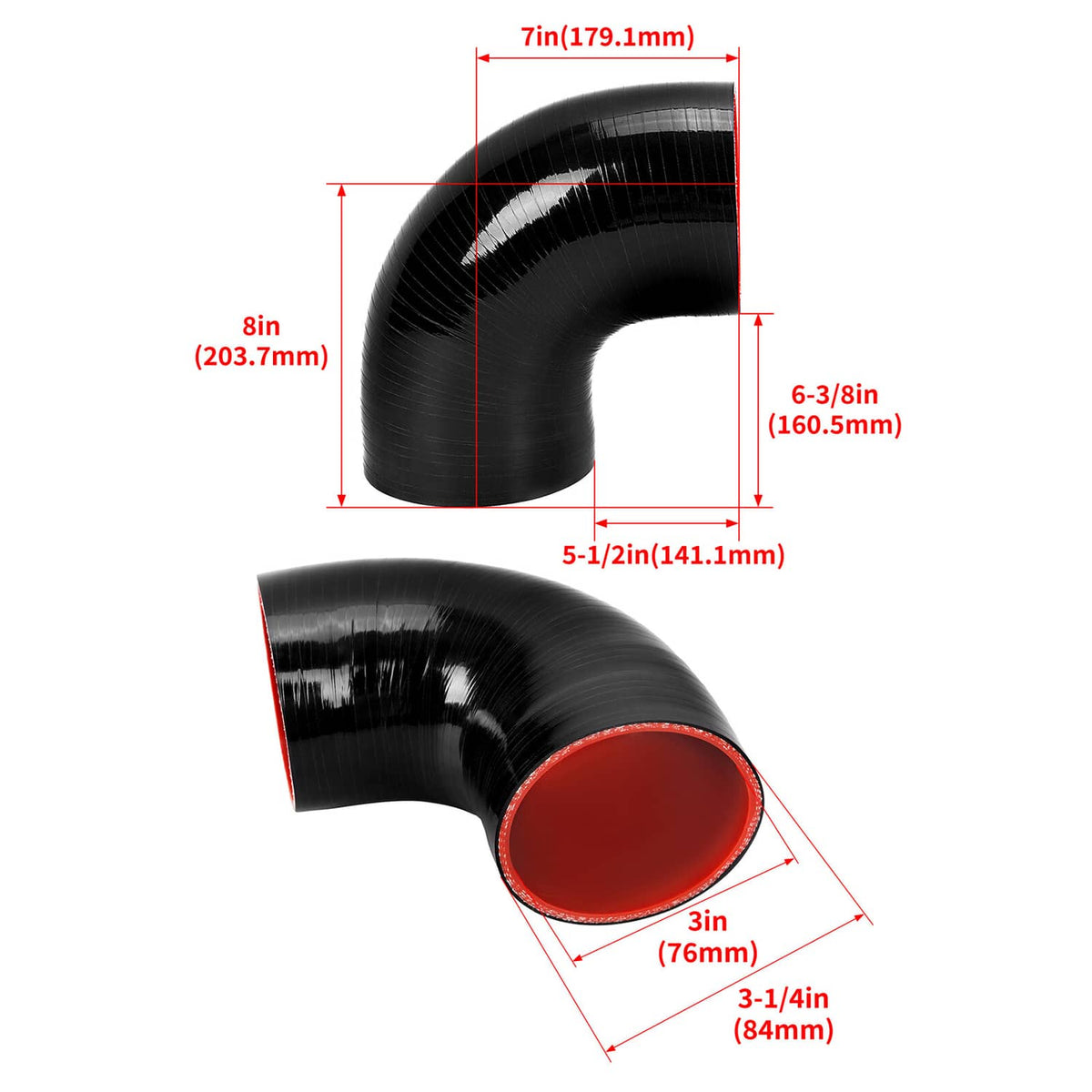 Bethesda Industrial 3" inch 90 Degree 76mm Elbow Silicone Hose/Intake/Intercooler Pipe Turbo Coupler