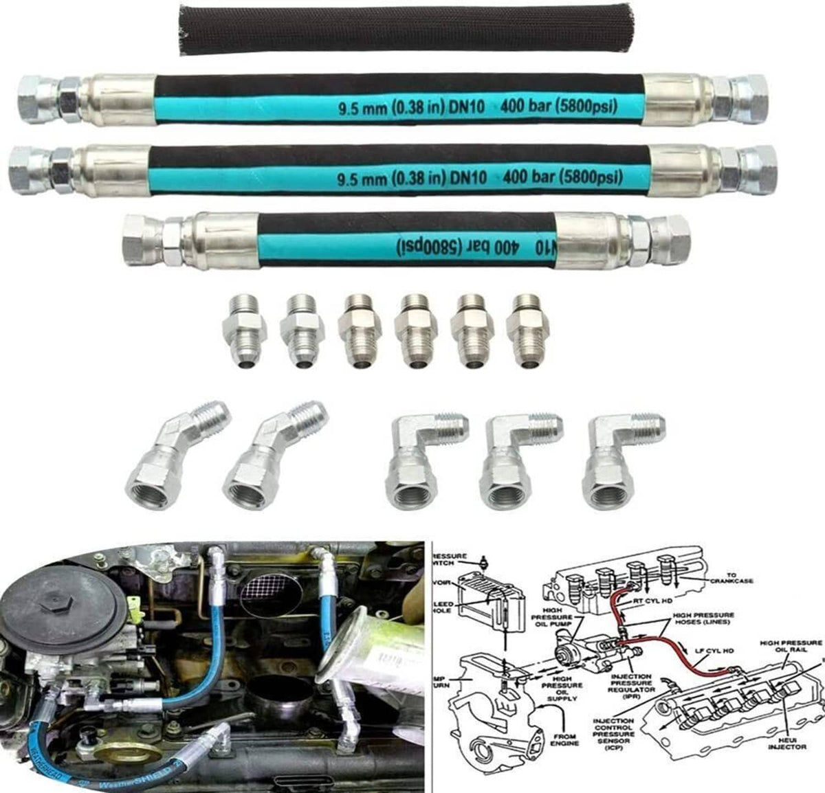 Bethesda Industrial For 1999-2003 Ford 7.3L Powerstroke High Pressure Oil Pump HPOP Hoses Lines Set