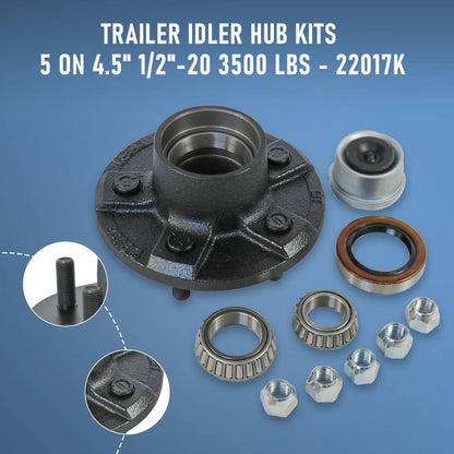 Bethesda Industrial 2PCS Trailer Idler Hub Kits 5 on 4.5 for 3500 lbs Axle - 22017K 1/2"-20 thread
