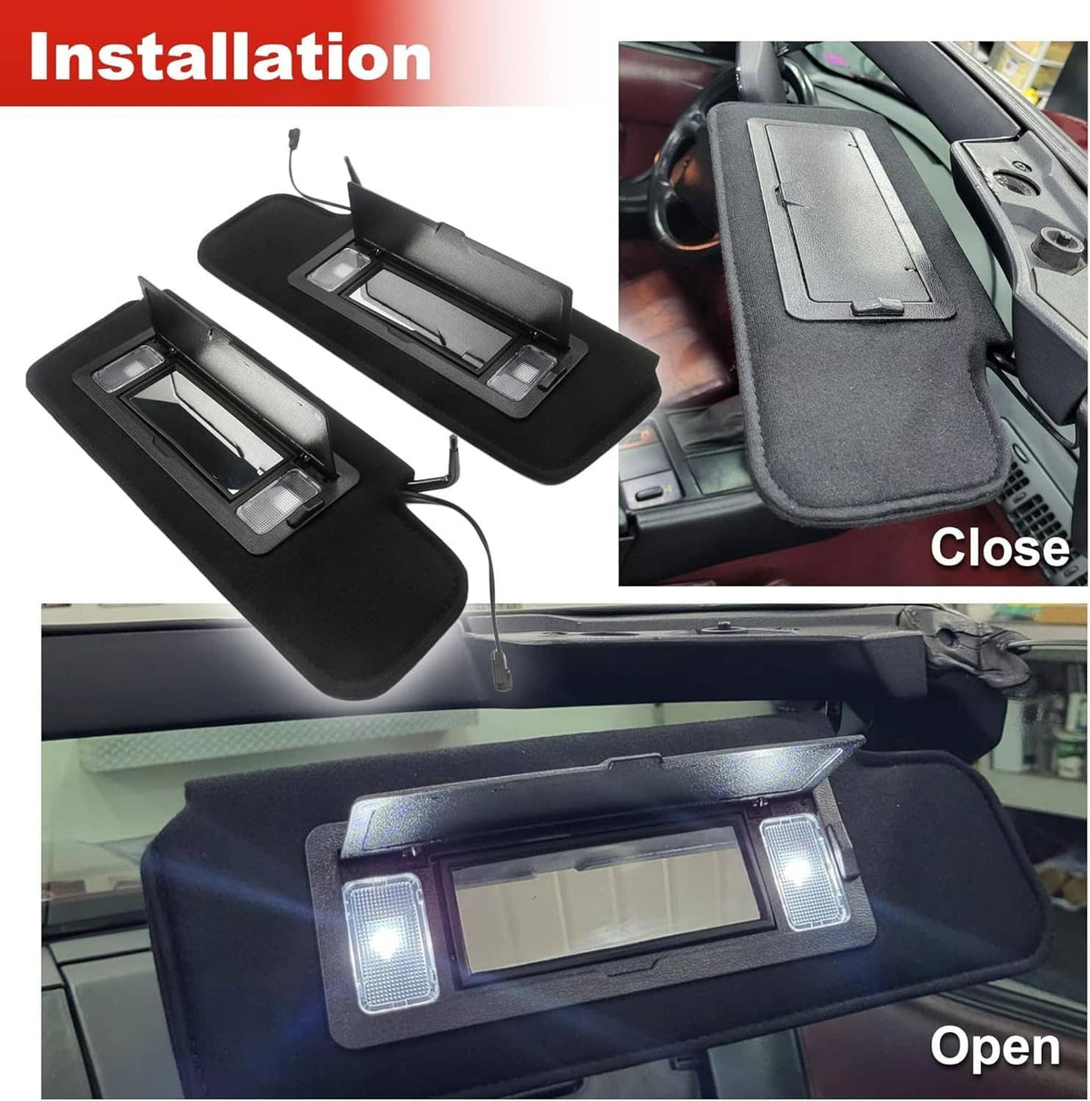 Bethesda Industrial New Updated Sun Visors Sun Shades W/Bright LED Light Set For 1997-04 Corvette C5