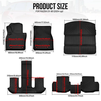 Bethesda Industrial For Mazda CX-90 CX90 2024 2025 TPE 1st & 2nd & 3rd Row Floor Mats Cargo Liners