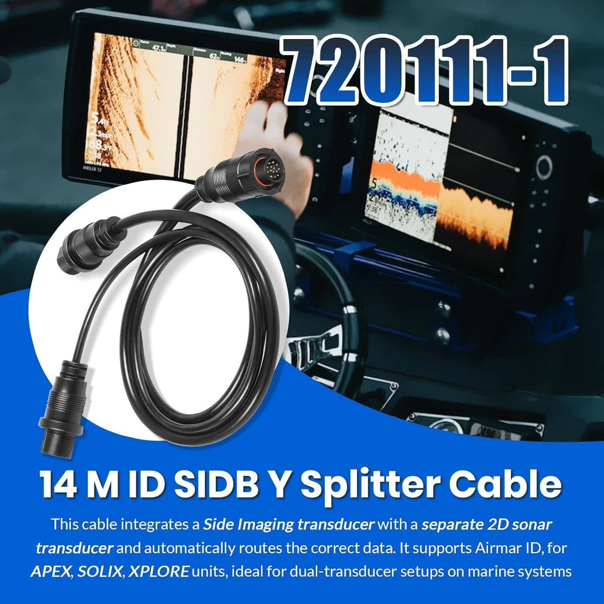 Bethesda Industrial 14 M ID SIDB Y Splitter Cable 720111-1 for Humminbird SOLIX/APEX/XPLORE 30-Inch