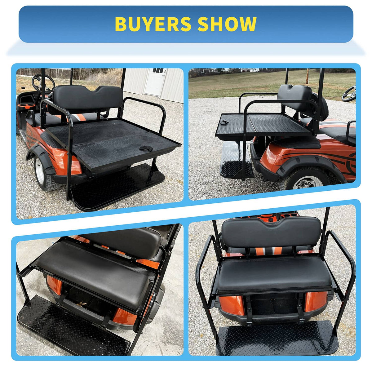 Bethesda Industrial Flip Folding Rear Seat Cushions Pad w/Roof Support For EZGO TXT 1995+ Golf Cart