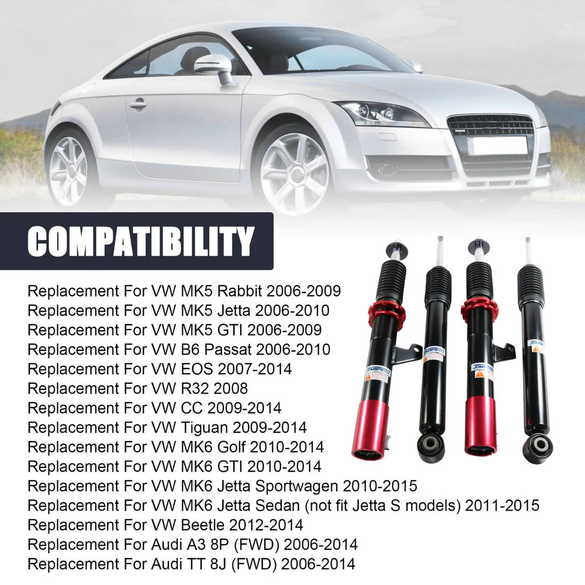 Bethesda Industrial Coilover Struts FOR VW MK5 MK6 GOLF/JETTA 06-14 Suspension Spring KIT Adj Height